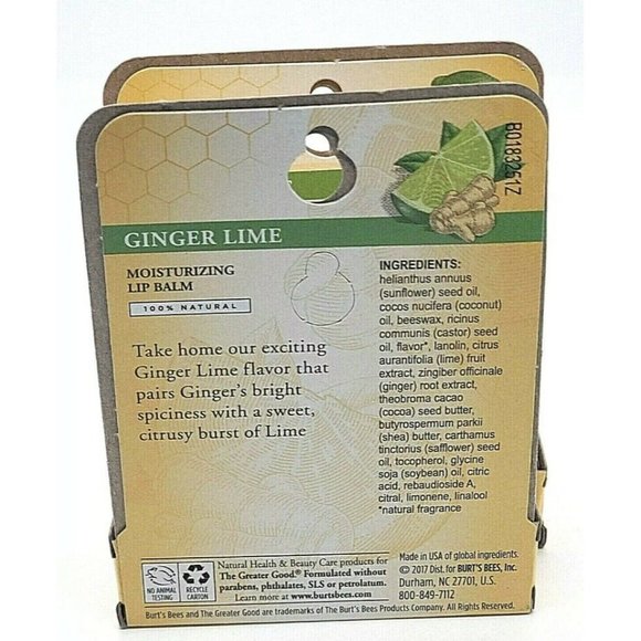 Burt's Bees Ginger Lime Moisturizing Lip Balm 100% Natural Beeswax Lot o… - Picture 2 of 6